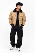 Men's Quilted Puffer Jacket with Fur Collar