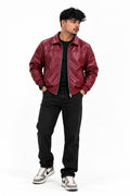 Men's Korean Style Leather-Look Bomber Jacket