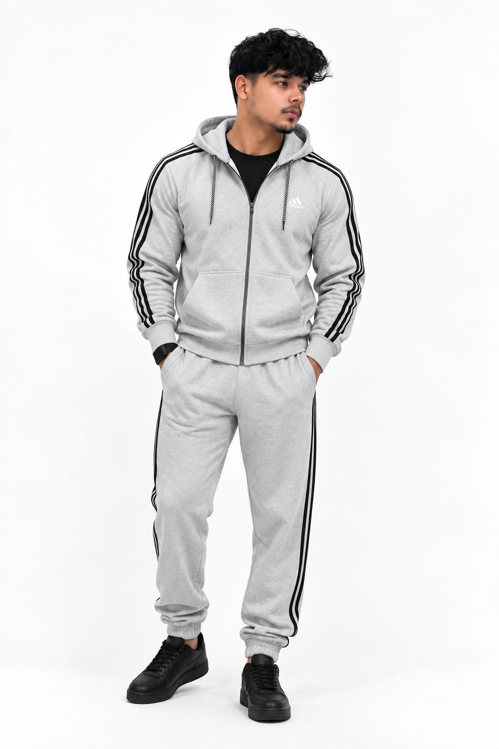 Men's Striped Zip-Up Hoodie Tracksuit