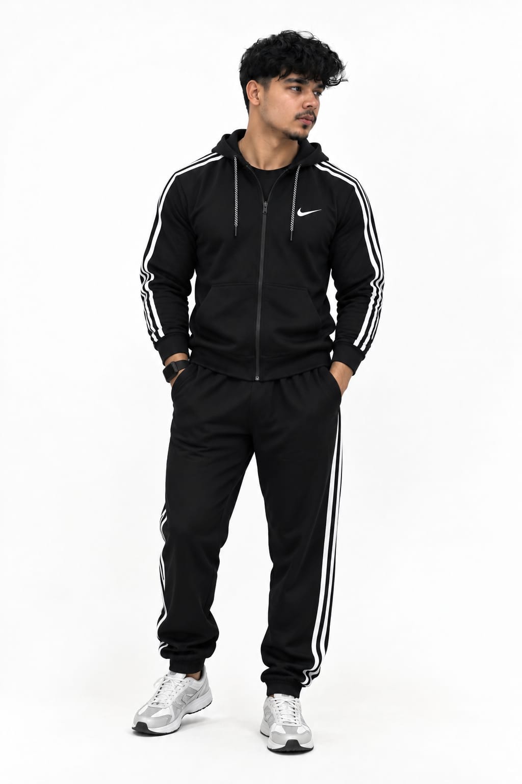 Men's Striped Zip-Up Hoodie Tracksuit
